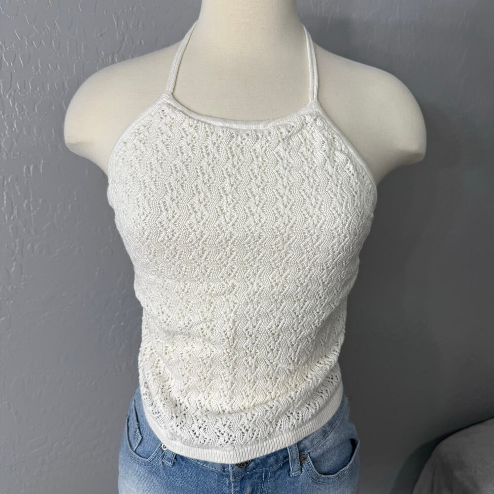 Abercrombie and Fitch Crochet-Style Open Back Tank, Cream, Small